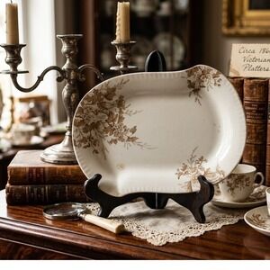 Antique Johnson Bros Columbia Porcelain Platter Victorian Brown Floral 1880s